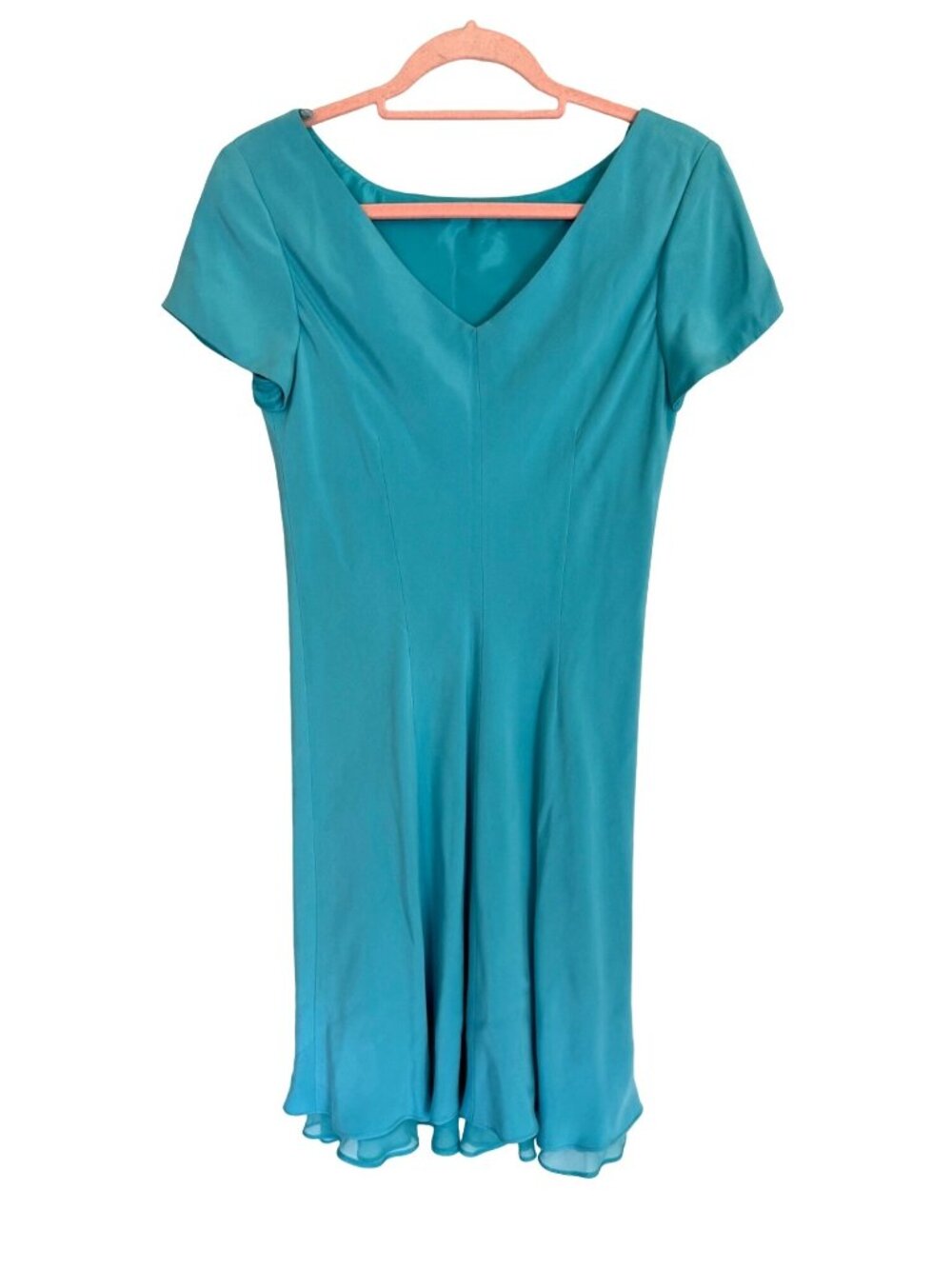 Vintage Jones New York Aqua Blue Dress Slip Silk Vneck Satin Lightweight  10